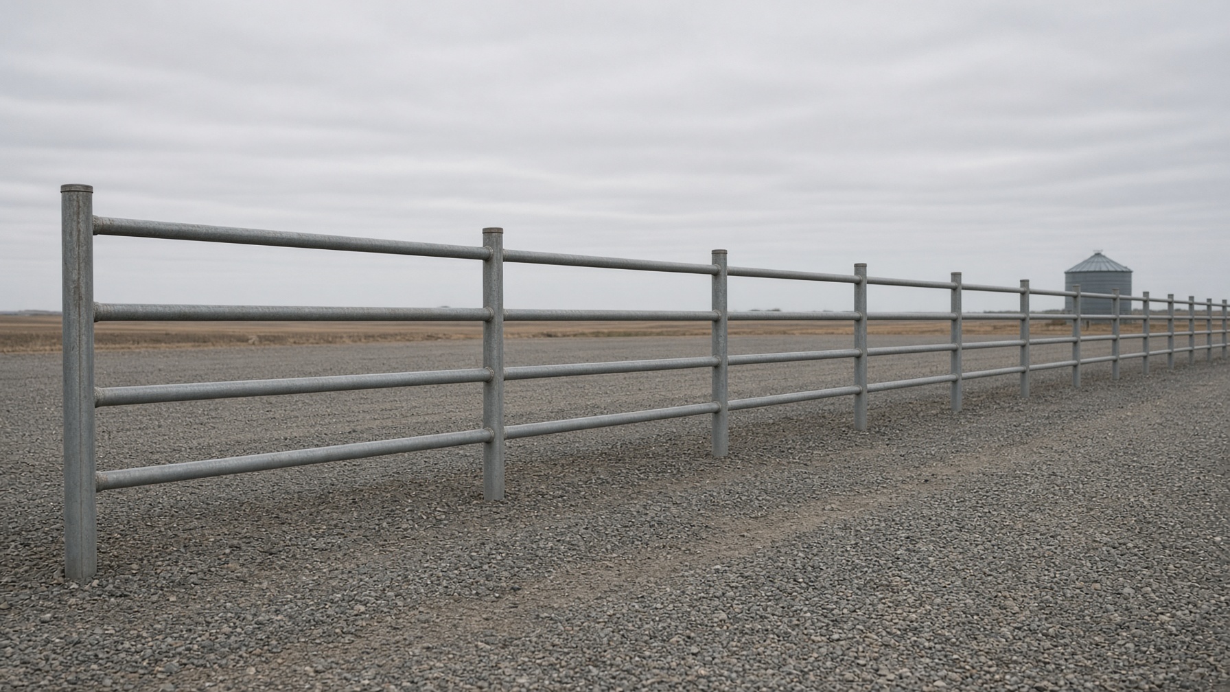 Four-rail pipe fence with rails welded to the posts and no knee brace